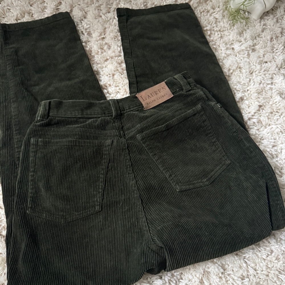 Chic Olive Green Ralph Lauren dark green olive cute high waisted Corduroy Pants
